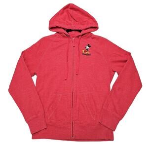 Disney Parks Womens Size S Red Mickey Mouse Embroidered Full Zip Hoodie Sweater